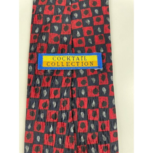 Cocktail Collection Tequila Red Black Gray Geometric 100% Silk Mens Tie Necktie - Picture 5 of 6